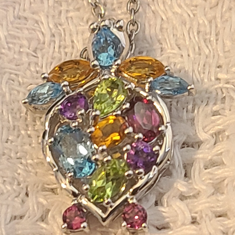 Multicolor Gemstone Turtle Necklace - image 1